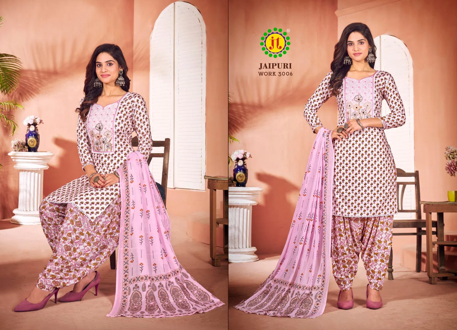 Jt Jaipuri Work Rayon Vol 3 Rayon Embroidery Printed Dress Material Wholesalers In Delhi
